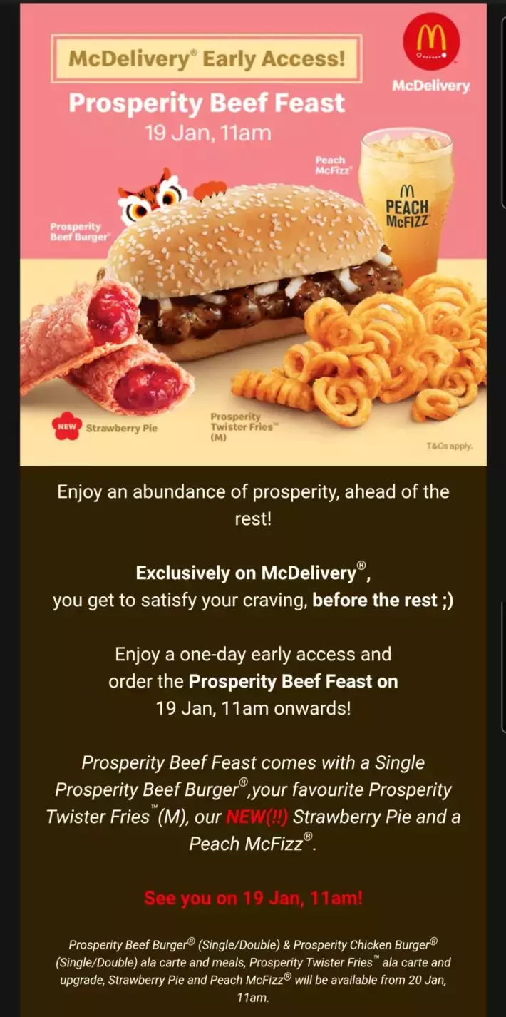 麥當勞新春Prosperity Beef Feast漢堡即將回歸！1月19日期全島供應！還有新品草莓派和經典卷卷薯條