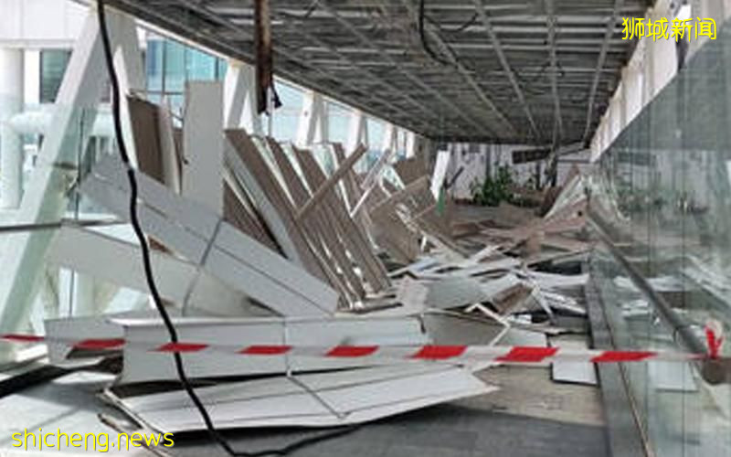 连接启汇城空中走道天花板半夜坠落 幸无人伤