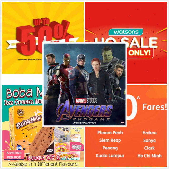 4.16 新加坡优惠合辑 | 屈臣氏总部大促两折起；Suntec City满送《复联4》首映当天电影票！捷星航空0元机票闪促~