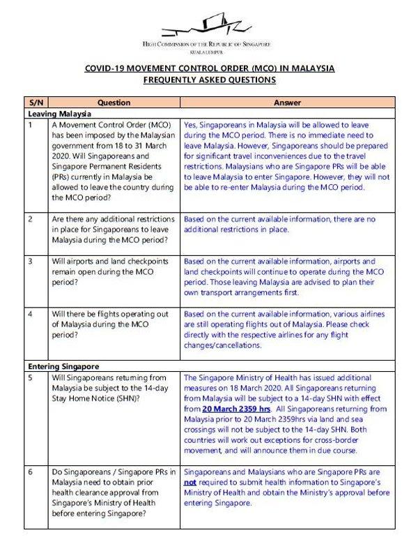 行动管制期间 新国人一律禁入大马