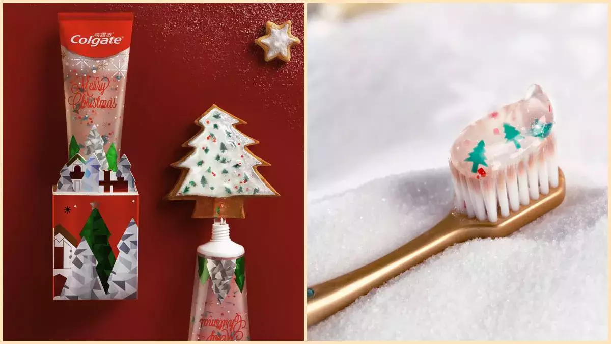 高露洁节日推出限量主题牙膏, 挤出来还有小圣诞树
