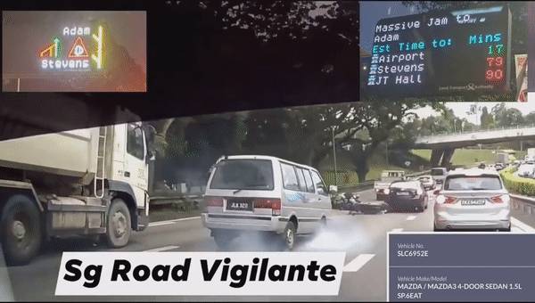 砂石车急刹车，泥土撒满地，摩托车骑士险遭灭顶