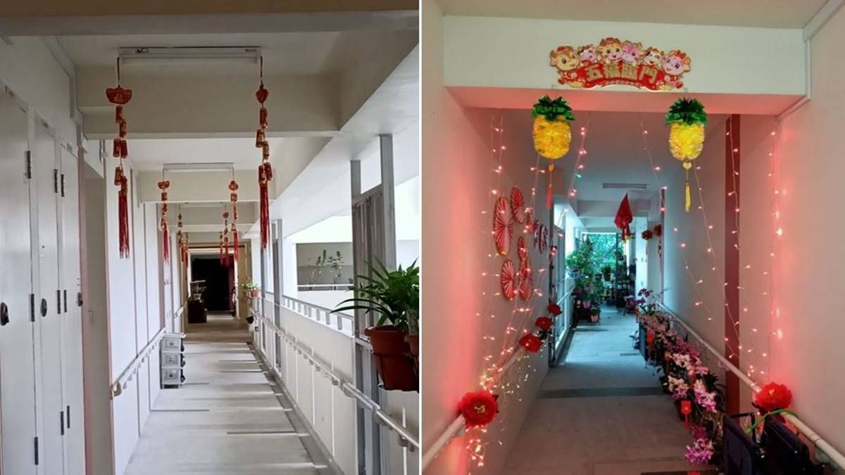 一名穆斯林也一起过华人春节，替组屋老人摆上春节装饰