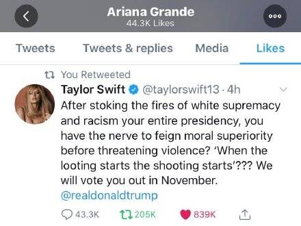 点赞超百万!就种族歧视问题,霉霉喊话特朗普“11月把你投下去”!