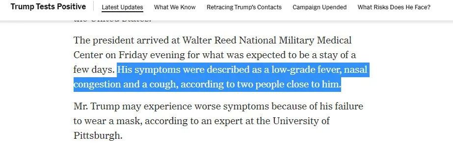 今增6 | 白宫又添5人确诊，最高法院大法官提名仪式变病毒派对！特朗普低烧咳嗽住院