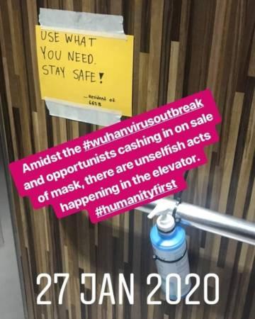 ◤武汉肺炎◢电梯内置消毒洗手液 组屋居民举动暖人心