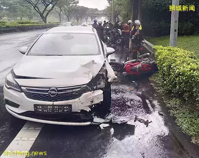 避雨避不了横祸 失控车 连撞 7摩哆