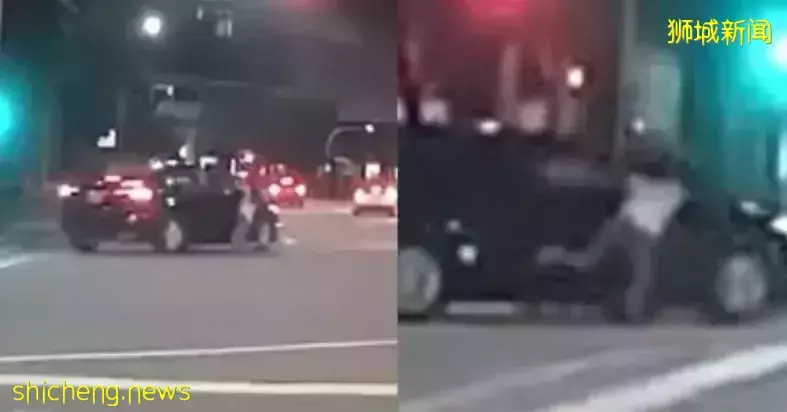 新加坡行驶轿车外竟然挂一女子，相关部门已逮捕涉事女郎