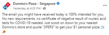 Domino's Pizza $1元促銷郵件逗趣酷航,網友驚呼太有才