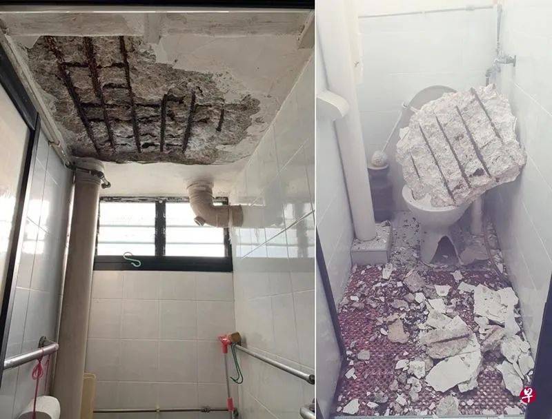 厕所天花板突脱落 水泥块砸马桶