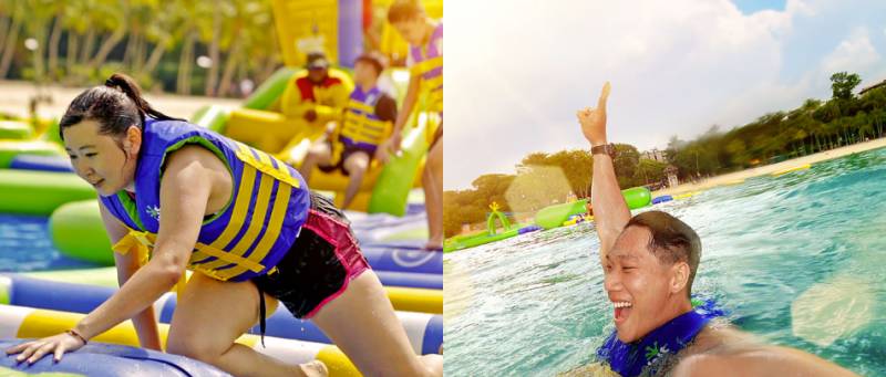 3米滑梯冲入海中!奔跑、跳跃、冲刺,新加坡最大水上漂浮乐园来了