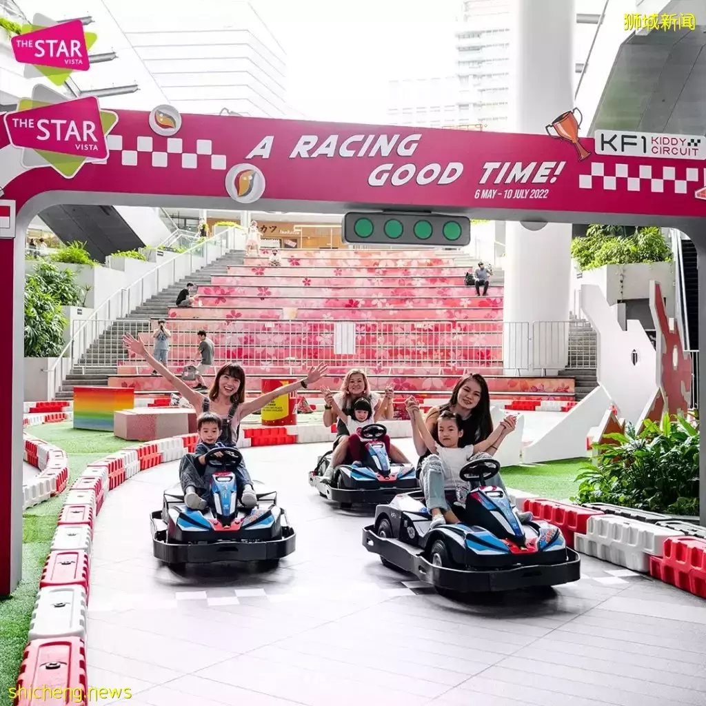 Star Vista卡丁车活动,遛娃必来!跑道加入古早味装饰很吸睛😎一趟$15,大人小孩享受飙车快感