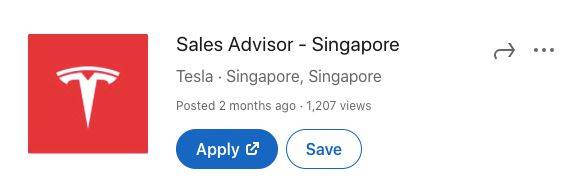特斯拉 (Tesla) 准备进军新加坡,目前正在招聘员工