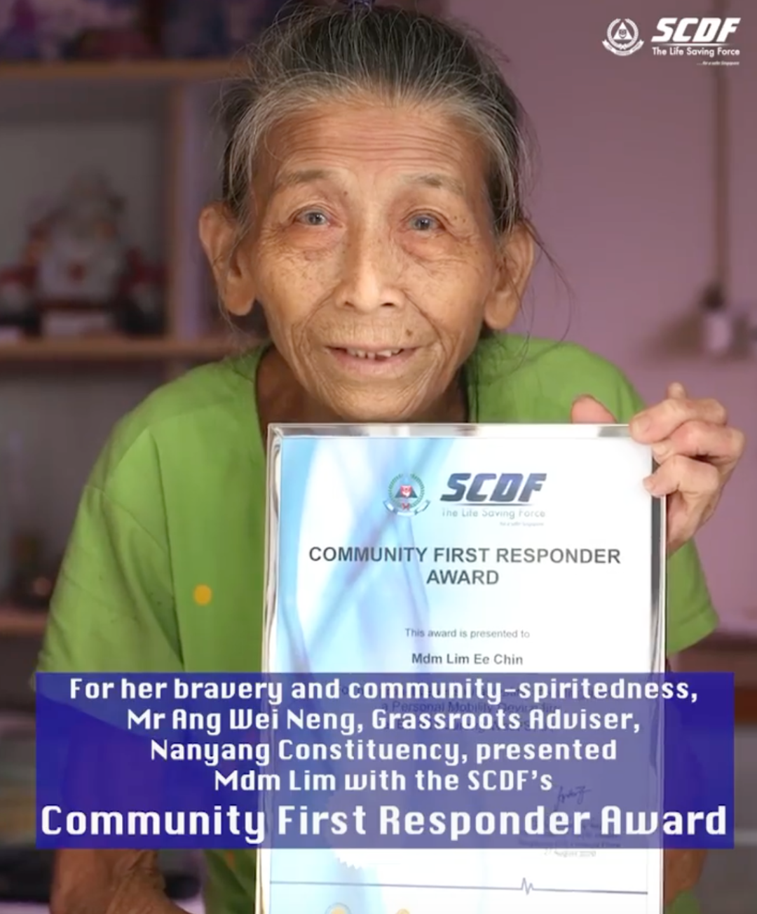 遇爆炸火患不逃命，新加坡81岁阿嬷英勇救火获政府表彰