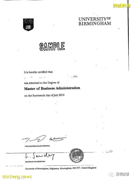 来新加坡就读，英国伯明翰大学一年制硕士