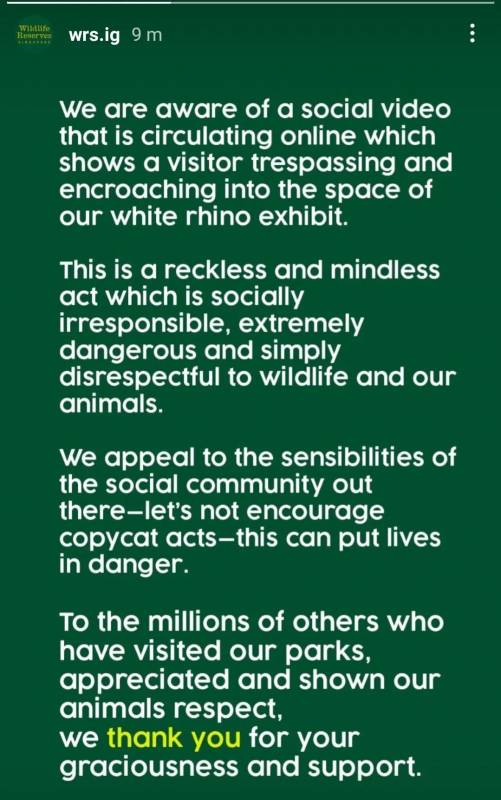 不要命!一名男子跳入新加坡動物園犀牛區圍欄,做後空翻拍TikTok視頻