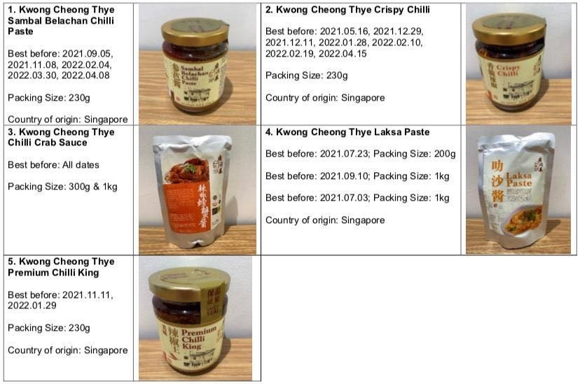 注意！食品局下令召回五款广祥泰五款酱料