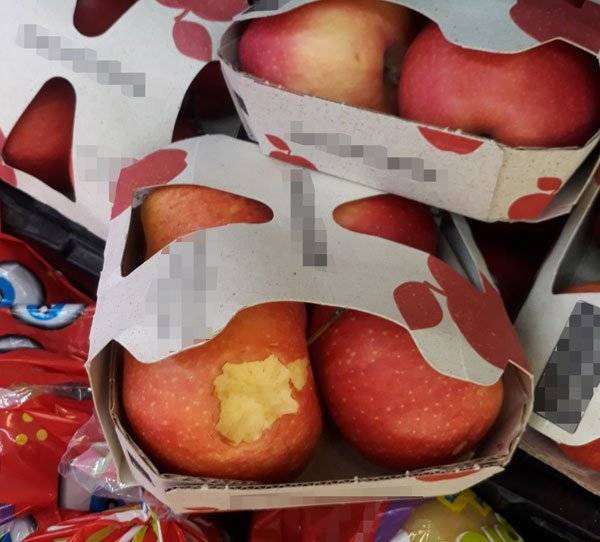 人、鼠或蝙蝠偷吃? 超市惊现被咬苹果