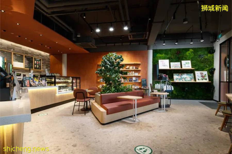 全新森系原木风的星巴克,超大落地玻璃窗,180°无边风景