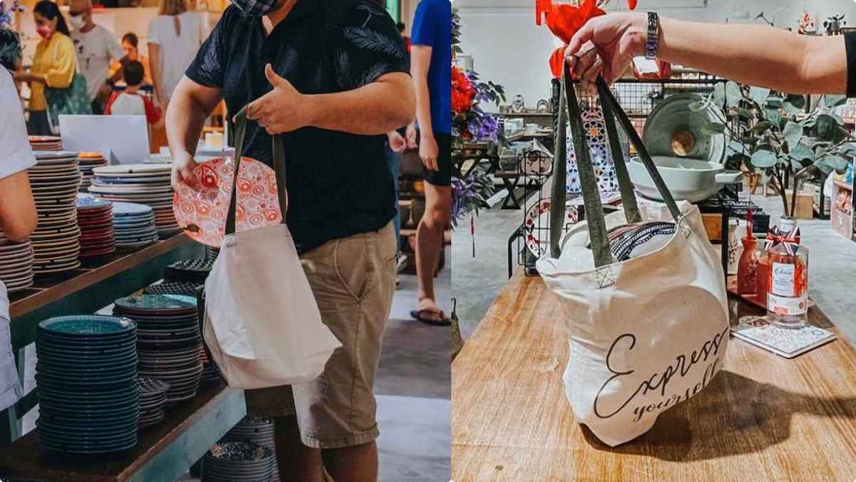 盘子和碗全部任你带回家，只要你能装进去这袋子