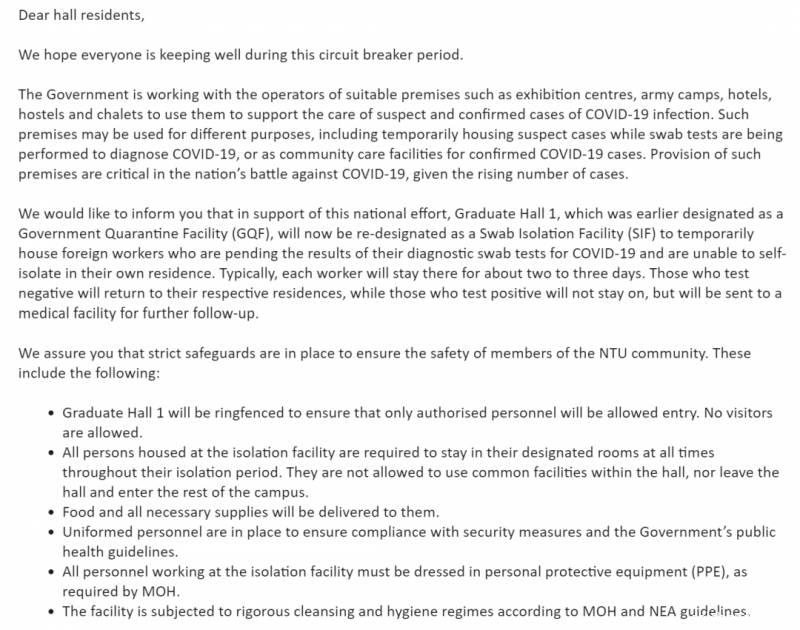 NTU 研究生宿舍GH1将被改造为客工隔离点