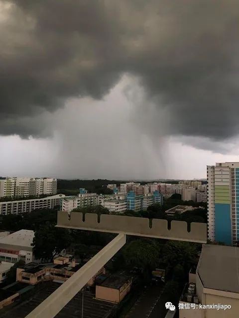 新加坡海天之间出现巨大”雨柱“