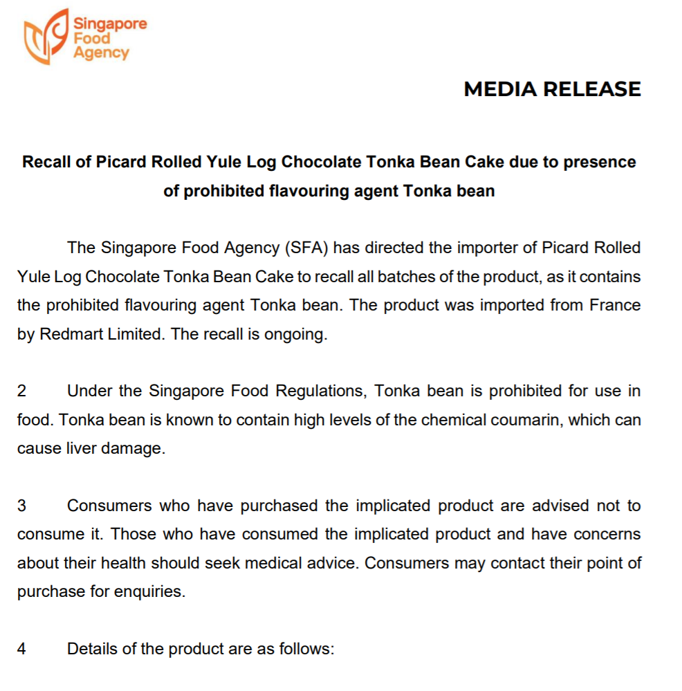 这款巧克力蛋糕含违禁成分,可导致肝脏损害!新加坡食品局下令回收