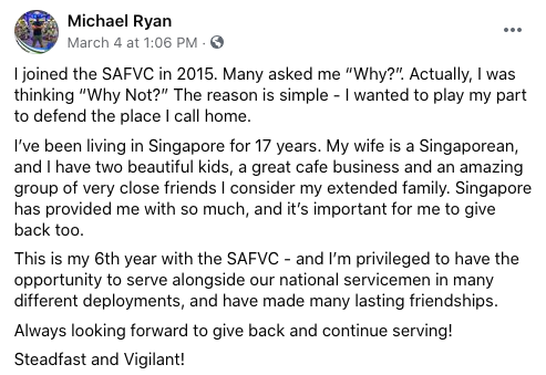 澳洲籍PR加入新加坡志愿军团：我要保卫我的“家”！