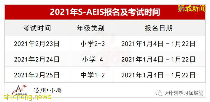 新加坡教育部公布：2021年國際學生補充入學（S AEIS）考試安排