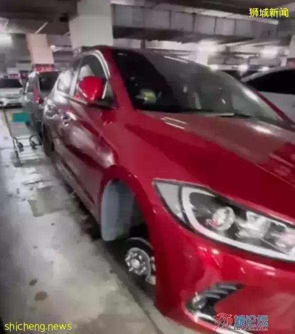 新加坡小哥在马来西亚停车购物,结果汽车轮胎被顺走