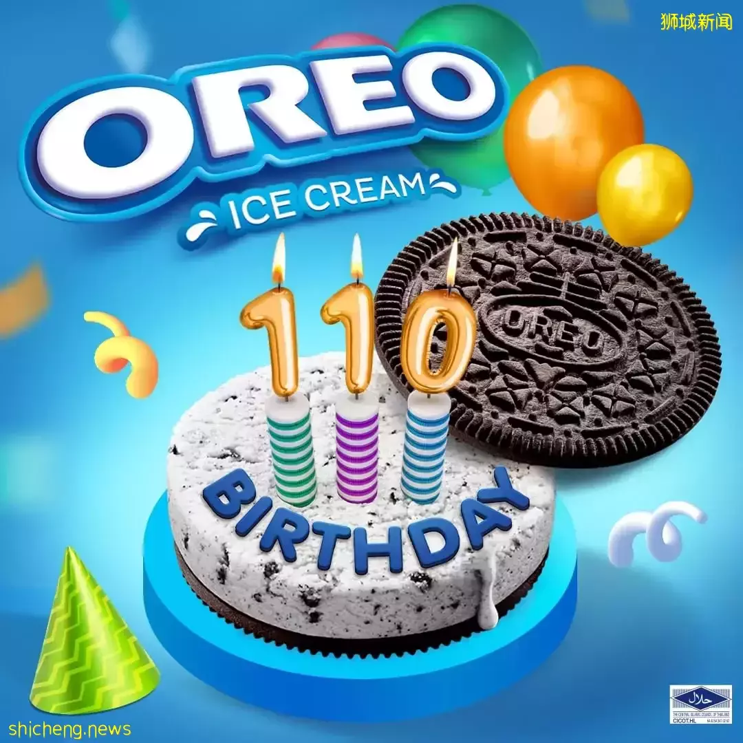OREO过生日啦🎂 110岁生日限量版彩虹奥利奥饼干，现已在新加坡上架发售✨ 