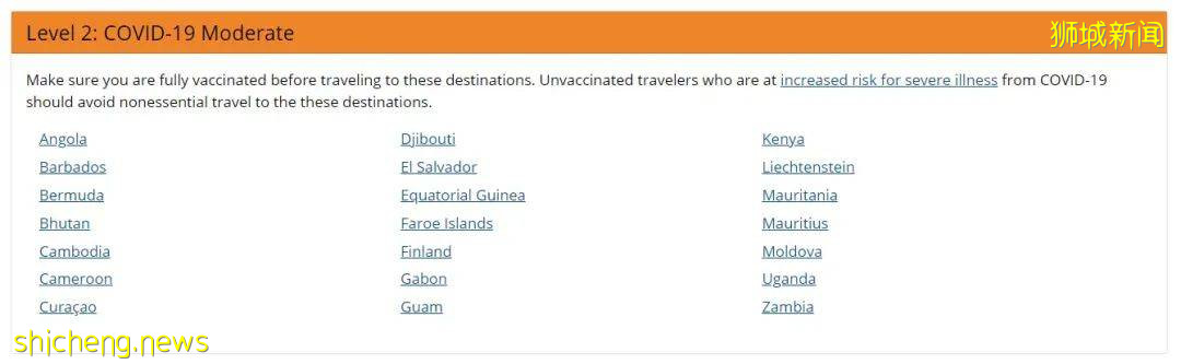 美国疾控中心放宽针对全球百多个国家地区的旅行健康通知,新加坡和中国位列第一级
