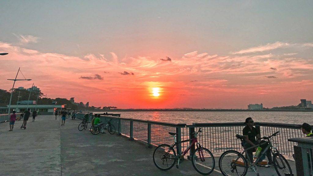 新加坡大北邊🌍 “兀蘭海濱公園”沿海長廊,眺望柔佛海峽全景🌊 免費大型空中探險設施