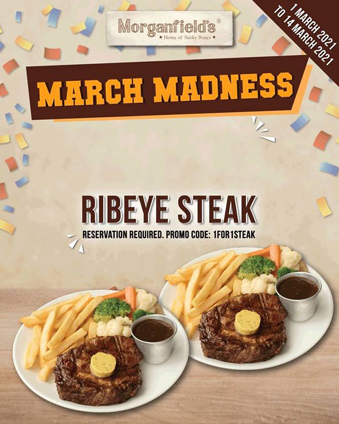 Morganfield’s3月瘋狂促銷活動:肋眼牛排買一送一