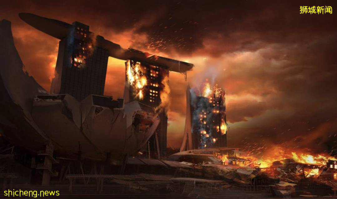 新加坡“遇襲”圖片遭瘋傳，驚現末日場景！魚尾獅斷頭、大樓被腰斬、市中心傾塌成廢墟