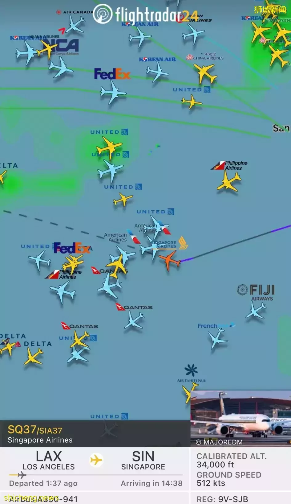 惊魂时刻!一架飞往新加坡的飞机,空中差点和其他飞机相撞
