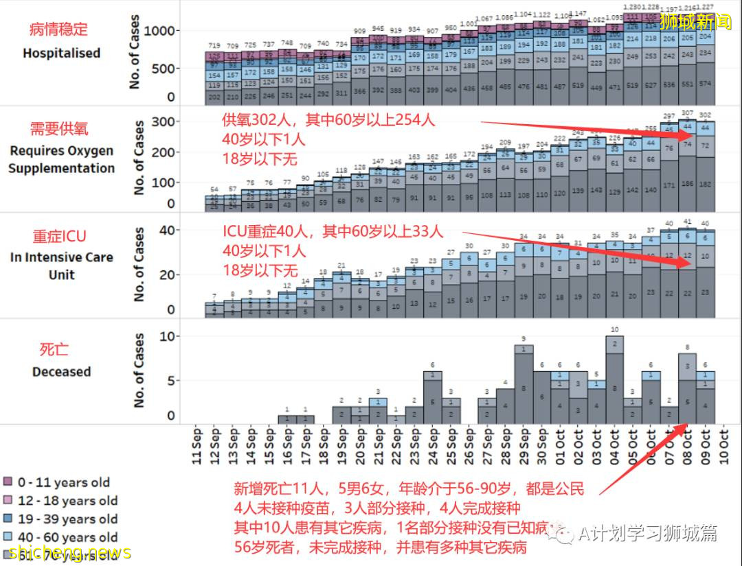 10月9日，新加坡新增3703起，其中社區2868起，宿舍客工832起，輸入3起，11人因冠病並發症逝世
