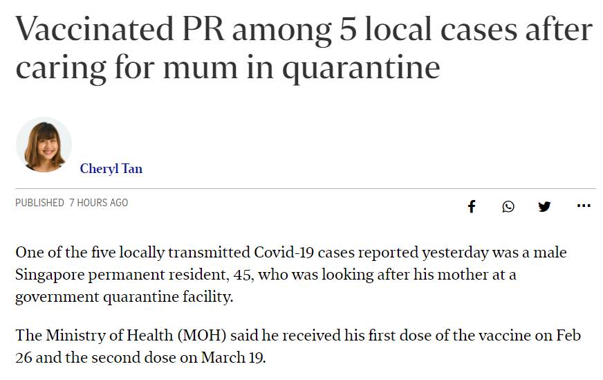 新加坡再現新感染群！一名PR接種疫苗後，疑被印度來者感染