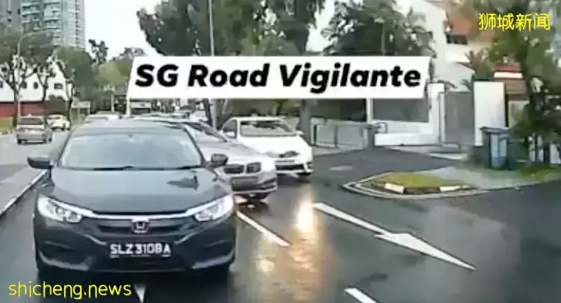 新加坡寶馬車超車不果，生生把三輛車擠成“連體嬰”，左右爲難