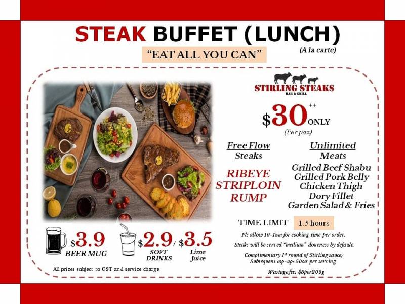 牛排愛好者福音！10月好康！Stirling Steaks推出無限續牛排自助， S$30吃到飽！無限量，隨你吃