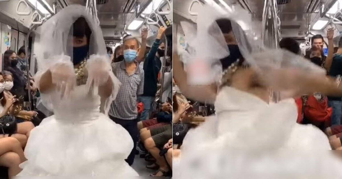 博出位 當網紅 穿婚紗地鐵內跳螃蟹舞