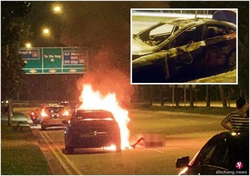 德士公路狂烧 司机成火人逃出车烧死