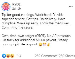 在新加坡开私召车月入过万新币?私召车平台Ryde官方回复来了