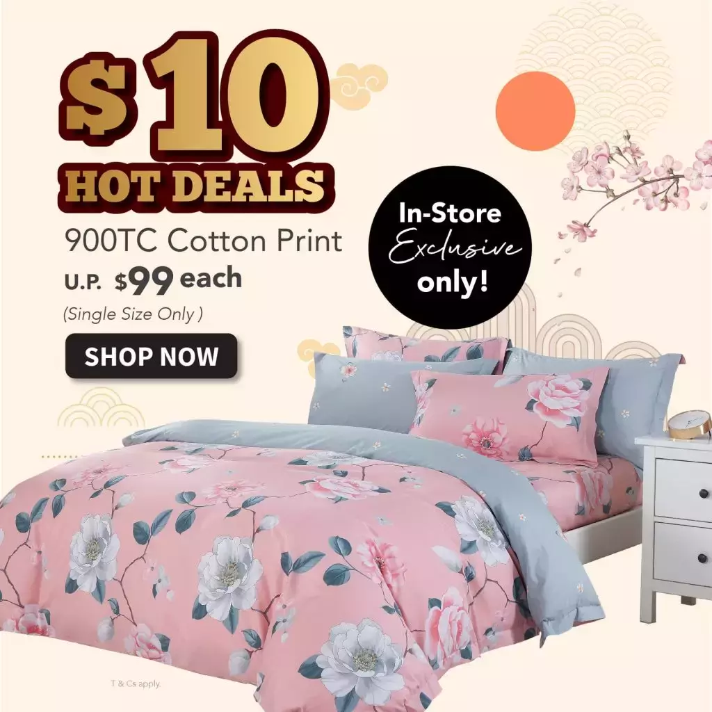 新年换床品咯!五星级酒店同款床套大减价🔥 快闪特价场仅从S$10起!$888发财红包现金礼券等你拿🧧