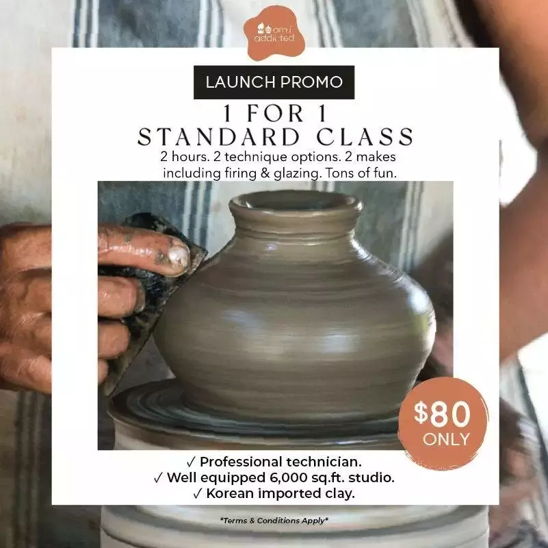 Am Addicted陶艺课买一送一，限时优惠到1月31日！结合韩式素食Cafe，下课后来探店😋 