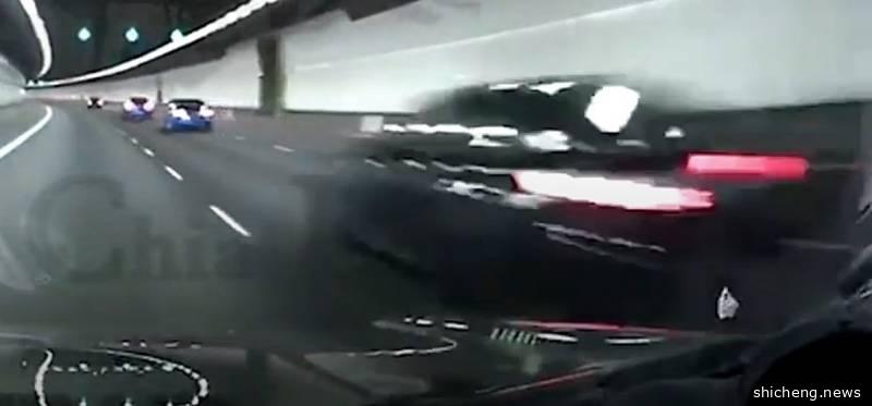 车身紧贴不减速 9车凌晨隧道飙车
