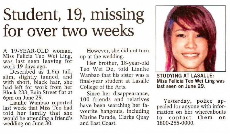 新加坡懸案！19歲女孩淩晨出門失蹤13年，200人全島搜尋無果