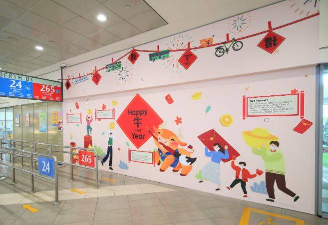 新加坡的地鐵，車站和公共巴士都已經裝飾完畢！牛年來啦