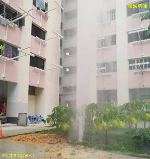 壮观!义顺水管爆裂形成五六楼高的喷泉