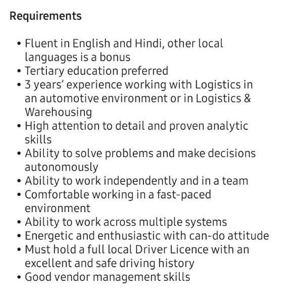 应聘新加坡特斯拉的物流分析师却被要求流利印度语？